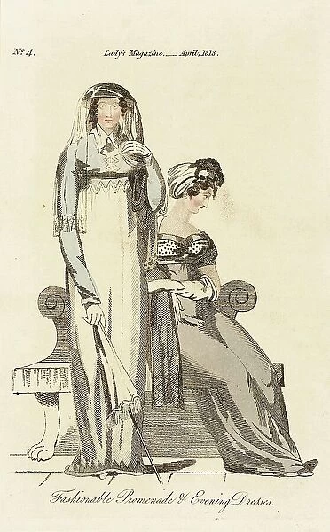 Fashion Plate (Fashionable Promenade and Evening Dresses), 1813. Creator: Unknown