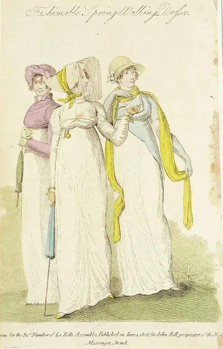 Framed Print : Fashion Plate (Fashionable Spring Walking Dresses), 1808. Creator: John Bell Framed Print : Fashion Plate (Fashionable Spring Walking Dresses), 1808. Creator: John Bell