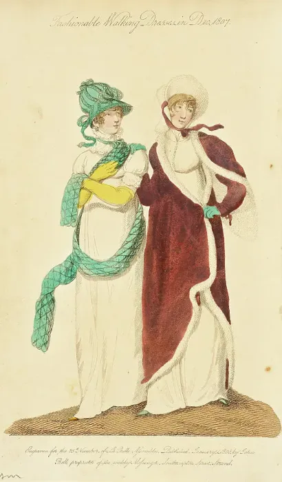 Framed Print : Fashion Plate (Fashionable Walking Dresses in Dec. 1807), 1808. Creator: John Bell Framed Print : Fashion Plate (Fashionable Walking Dresses in Dec. 1807), 1808. Creator: John Bell