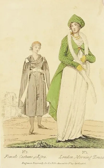 Framed Print : Fashion Plate (Female Costume of Egra - London Morning Dress), 1808. Creator: Unknown Framed Print : Fashion Plate (Female Costume of Egra - London Morning Dress), 1808. Creator: Unknown