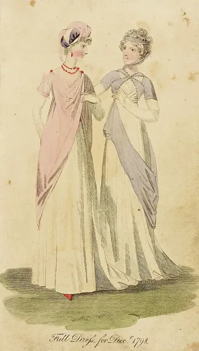 Framed Print : Fashion Plate (Full Dress for Decr. 1798), 1798. Creator: Unknown Framed Print : Fashion Plate (Full Dress for Decr. 1798), 1798. Creator: Unknown