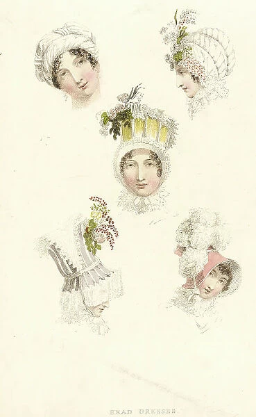 Fashion Plate (Head Dresses), 1814. Creator: Rudolph Ackermann