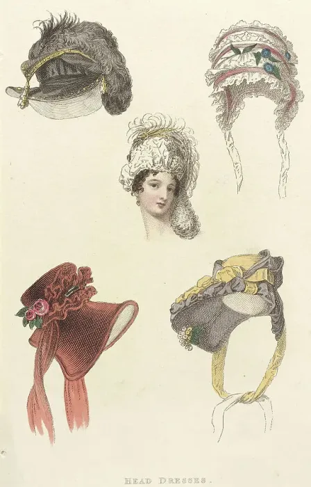 Framed Print : Fashion Plate (Head Dresses), 1823. Creator: Unknown Framed Print : Fashion Plate (Head Dresses), 1823. Creator: Unknown
