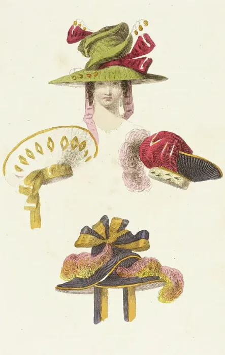 Framed Print : Fashion Plate (Head Dresses), 1828. Creator: Rudolph Ackermann Framed Print : Fashion Plate (Head Dresses), 1828. Creator: Rudolph Ackermann