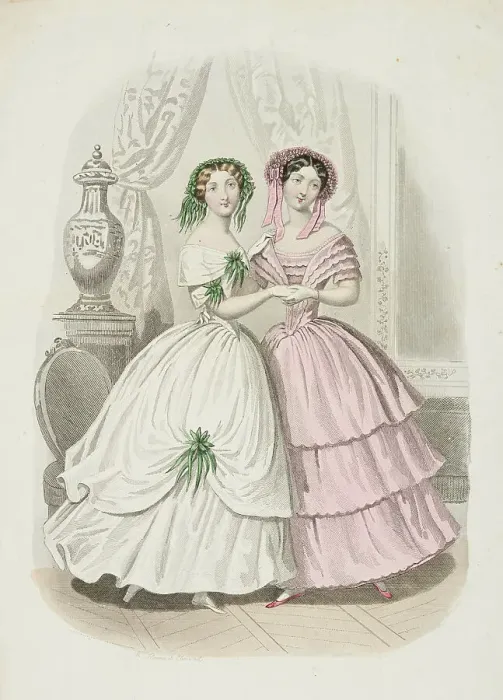 Framed Print : Fashion plate - Journal des Demoiselles, 1851. Creator: Rossin Framed Print : Fashion plate - Journal des Demoiselles, 1851. Creator: Rossin