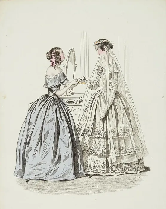 Framed Print : Fashion plate - Journal des Demoiselles, 1842. Creator: Damours Framed Print : Fashion plate - Journal des Demoiselles, 1842. Creator: Damours