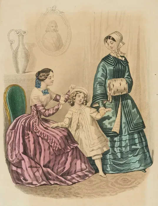 Framed Print : Fashion plate - Journal des Demoiselles, 1849. Creator: Barreau Framed Print : Fashion plate - Journal des Demoiselles, 1849. Creator: Barreau