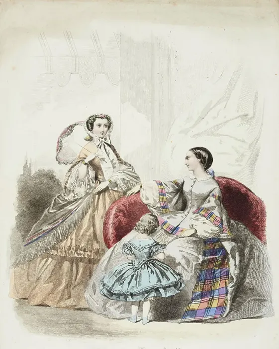 Framed Print : Fashion plate - Journal des Demoiselles, 1858. Creator: Gilquin & Dupain Framed Print : Fashion plate - Journal des Demoiselles, 1858. Creator: Gilquin & Dupain