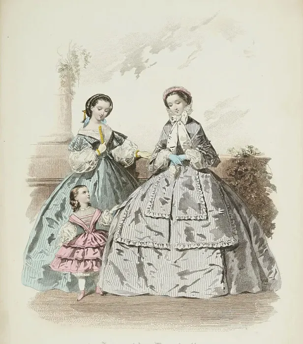 Framed Print : Fashion plate - Journal des Demoiselles, 1860. Creator: Gilquin & Dupain Framed Print : Fashion plate - Journal des Demoiselles, 1860. Creator: Gilquin & Dupain