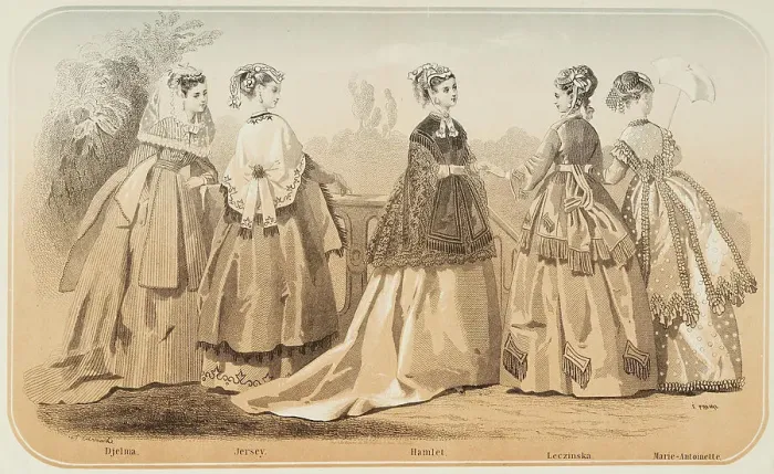 Framed Print : Fashion plate - Journal des Demoiselles, 1868. Creator: Emile Préval Framed Print : Fashion plate - Journal des Demoiselles, 1868. Creator: Emile Préval