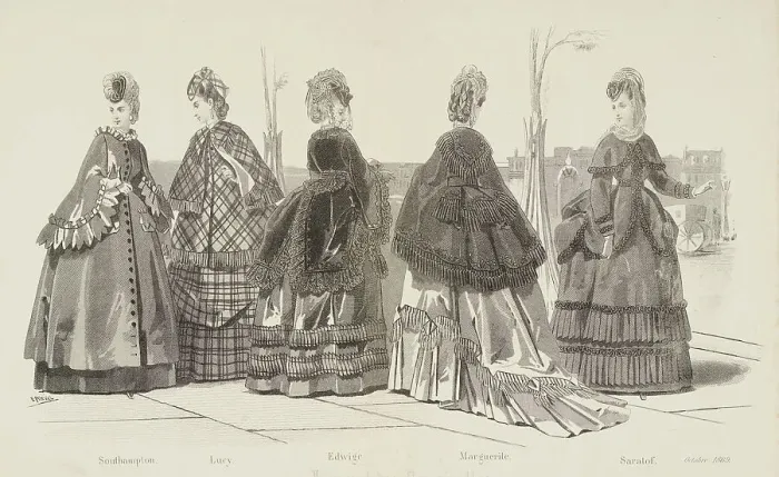 Framed Print : Fashion plate - Journal des Demoiselles, 1869. Creator: Imprimerie Dupuy Framed Print : Fashion plate - Journal des Demoiselles, 1869. Creator: Imprimerie Dupuy