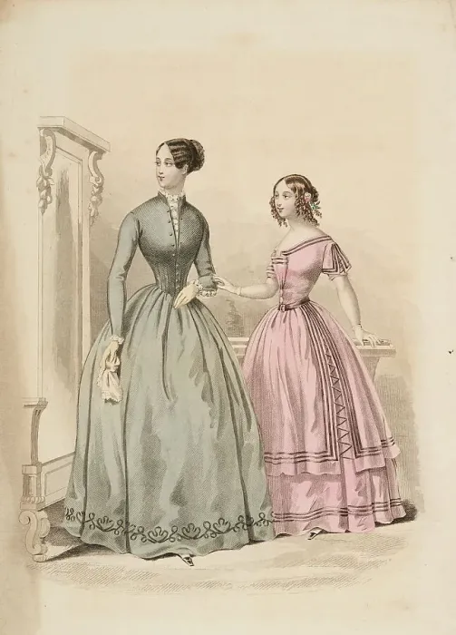 Framed Print : Fashion Plate - Journal des Demoiselles, 1857. Creator: Damours Framed Print : Fashion Plate - Journal des Demoiselles, 1857. Creator: Damours