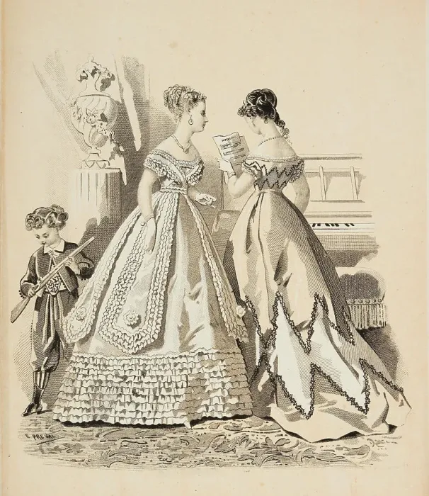 Framed Print : Fashion plate - Journal des Demoiselles I, 1868. Creator: Emile Préval Framed Print : Fashion plate - Journal des Demoiselles I, 1868. Creator: Emile Préval