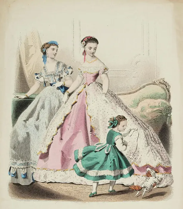 Framed Print : Fashion plate - Journal des Demoiselles I, 1866. Creator: Gilquin fils Framed Print : Fashion plate - Journal des Demoiselles I, 1866. Creator: Gilquin fils