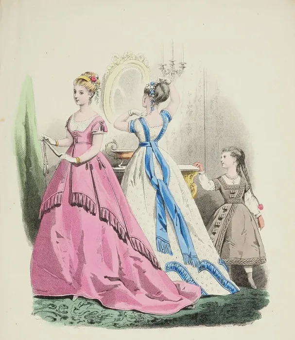 Framed Print : Fashion plate - Journal des Demoiselles II, 1868. Creator: Emile Préval Framed Print : Fashion plate - Journal des Demoiselles II, 1868. Creator: Emile Préval