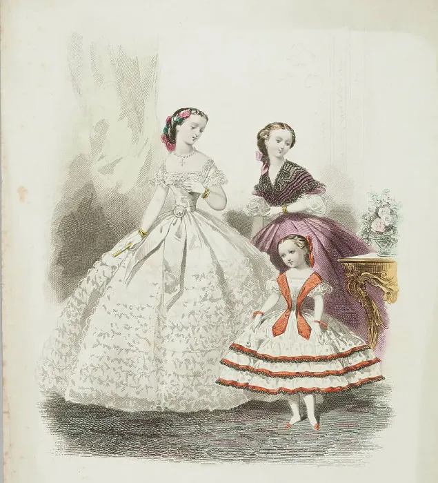 Framed Print : Fashion plate - Journal des Demoiselles II, 1860. Creator: Gilquin & Dupain Framed Print : Fashion plate - Journal des Demoiselles II, 1860. Creator: Gilquin & Dupain