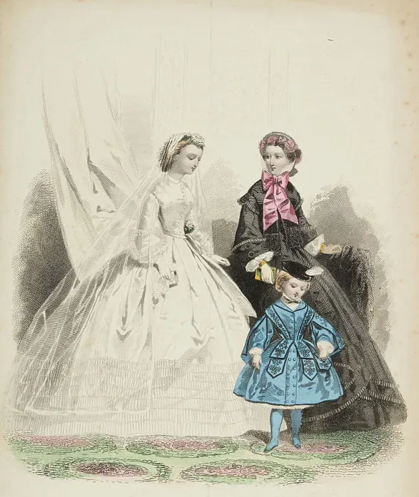 Framed Print : Fashion plate - Journal des Demoiselles III, 1861. Creator: Gilquin & Dupain Framed Print : Fashion plate - Journal des Demoiselles III, 1861. Creator: Gilquin & Dupain