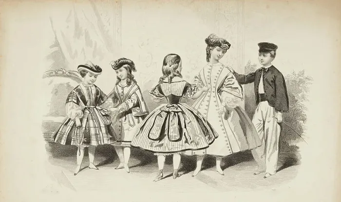 Framed Print : Fashion plate - Journal des Demoiselles IV, 1861. Creator: Gilquin & Dupain Framed Print : Fashion plate - Journal des Demoiselles IV, 1861. Creator: Gilquin & Dupain
