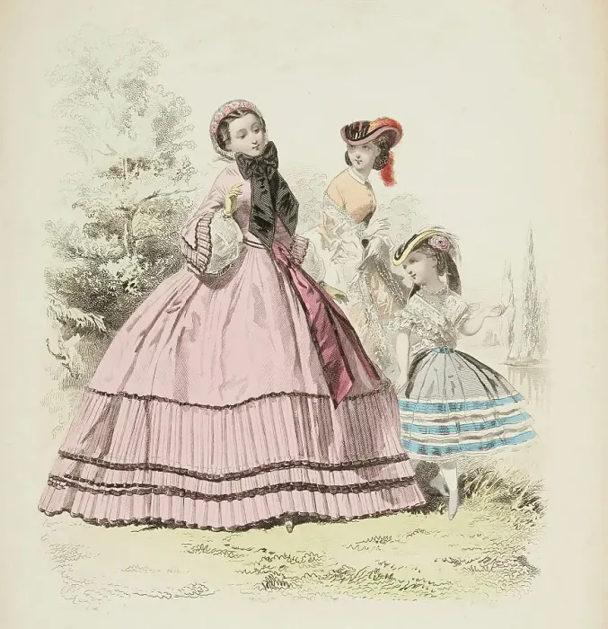 Framed Print : Fashion plate - Journal des Demoiselles IX, 1860. Creator: Gilquin & Dupain Framed Print : Fashion plate - Journal des Demoiselles IX, 1860. Creator: Gilquin & Dupain