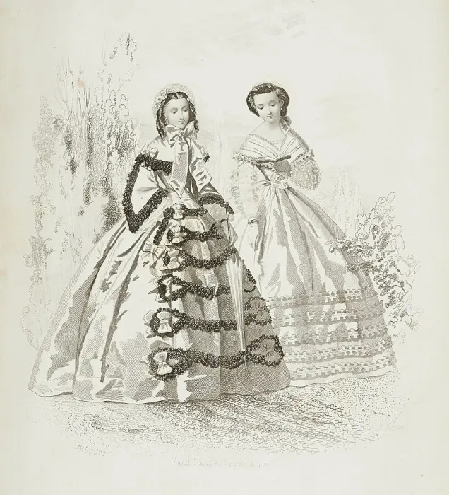 Framed Print : Fashion plate - Journal des Demoiselles IX, 1860. Creators: Gilquin & Dupain, Pauquet Framed Print : Fashion plate - Journal des Demoiselles IX, 1860. Creators: Gilquin & Dupain, Pauquet