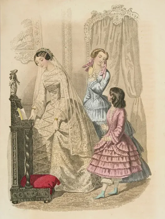 Framed Print : Fashion plate - Journal des Demoiselles V, 1851. Creator: Rossin Framed Print : Fashion plate - Journal des Demoiselles V, 1851. Creator: Rossin