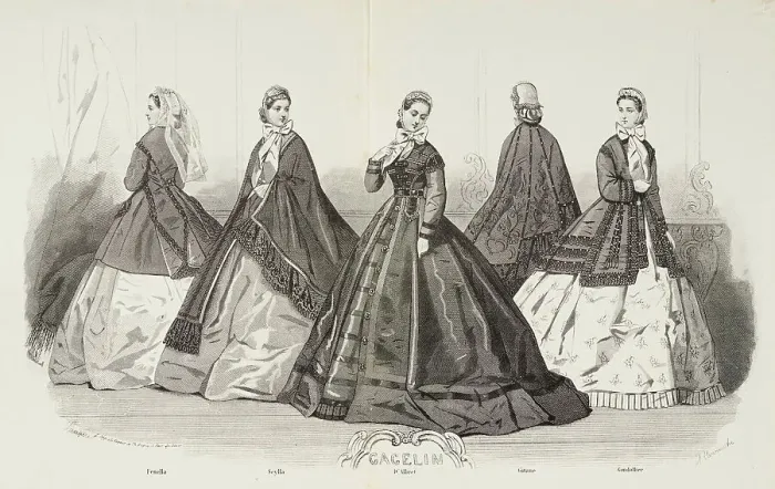 Framed Print : Fashion plate - Journal des Demoiselles V, 1865. Creator: A. Carrache Framed Print : Fashion plate - Journal des Demoiselles V, 1865. Creator: A. Carrache