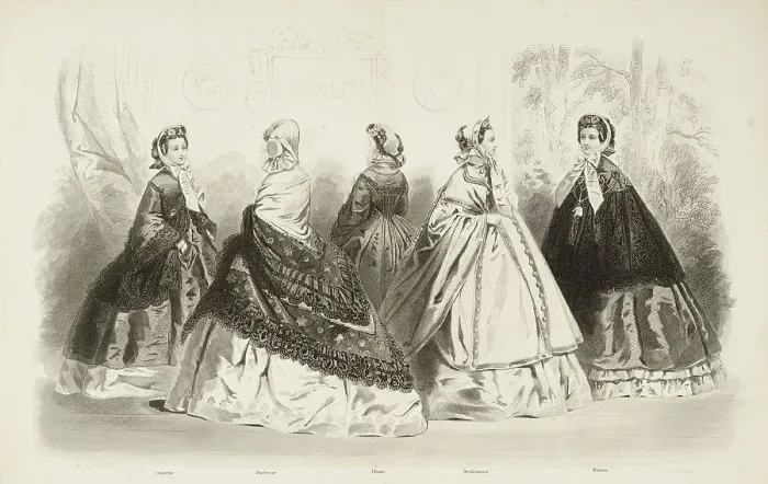 Framed Print : Fashion plate - Journal des Demoiselles V, 1861. Creator: Gilquin & Dupain Framed Print : Fashion plate - Journal des Demoiselles V, 1861. Creator: Gilquin & Dupain