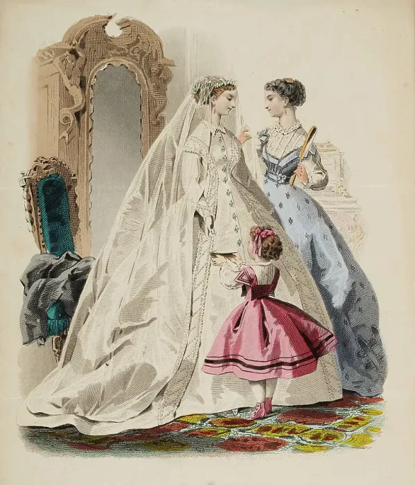 Framed Print : Fashion plate - Journal des Demoiselles V, 1866. Creator: Gilquin fils Framed Print : Fashion plate - Journal des Demoiselles V, 1866. Creator: Gilquin fils
