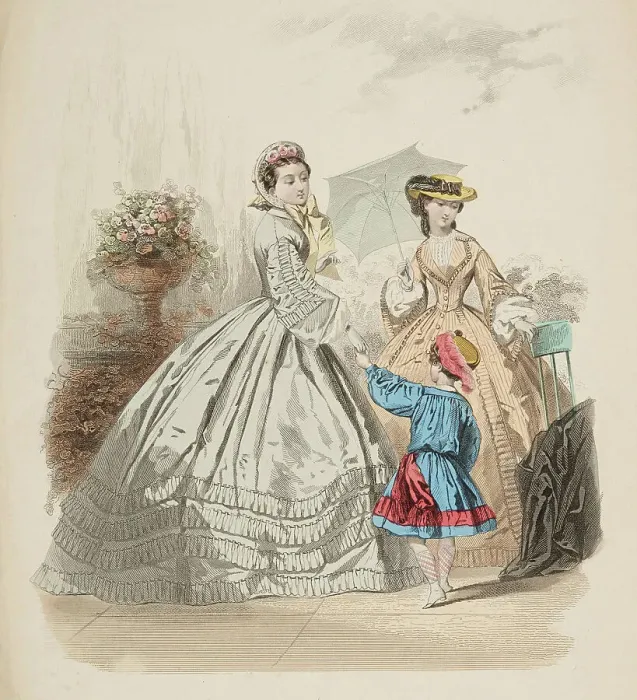Framed Print : Fashion plate - Journal des Demoiselles VII, 1861. Creator: Gilquin & Dupain Framed Print : Fashion plate - Journal des Demoiselles VII, 1861. Creator: Gilquin & Dupain