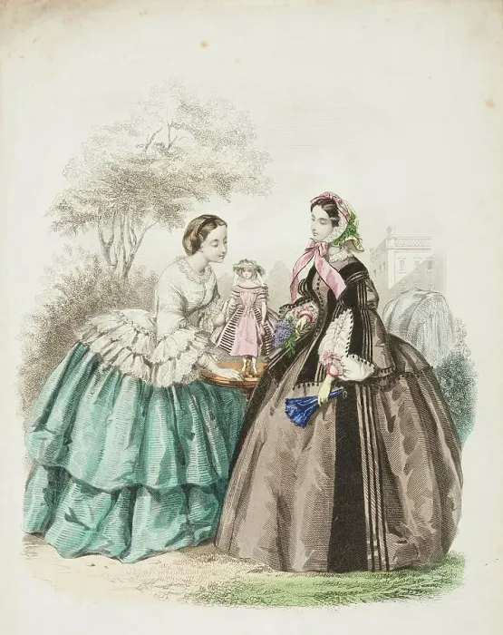 Framed Print : Fashion plate - Journal des Demoiselles VII, 1857. Creator: Gilquin & Dupain Framed Print : Fashion plate - Journal des Demoiselles VII, 1857. Creator: Gilquin & Dupain