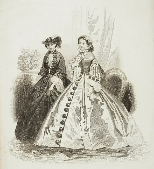 Framed Print : Fashion plate - Journal des Demoiselles XI, 1859. Creator: Gilquin & Dupain Framed Print : Fashion plate - Journal des Demoiselles XI, 1859. Creator: Gilquin & Dupain