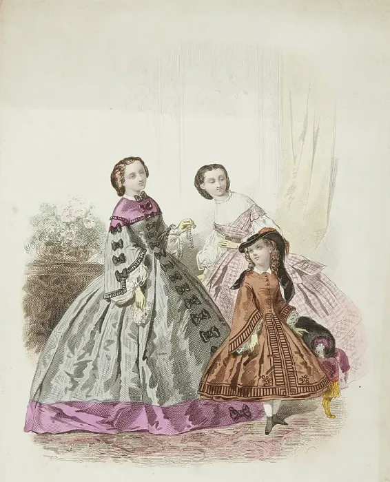 Framed Print : Fashion plate - Journal des Demoiselles XII, 1861. Creator: Gilquin & Dupain Framed Print : Fashion plate - Journal des Demoiselles XII, 1861. Creator: Gilquin & Dupain