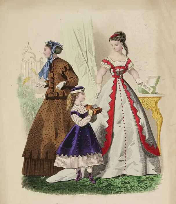 Framed Print : Fashion plate - Journal des Demoiselles XII, 1866. Creator: Gilquin fils Framed Print : Fashion plate - Journal des Demoiselles XII, 1866. Creator: Gilquin fils