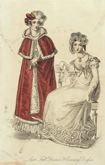 Framed Print : Fashion Plate (Last Full Evening and Dinner Dresses), 1822. Creator: Unknown Framed Print : Fashion Plate (Last Full Evening and Dinner Dresses), 1822. Creator: Unknown