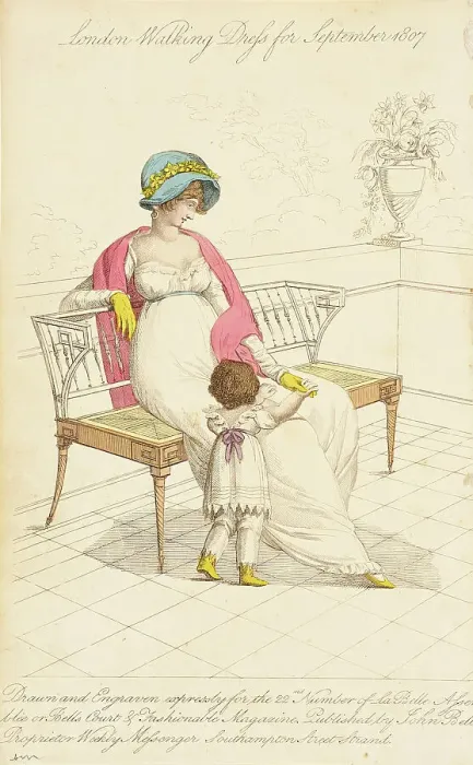 Framed Print : Fashion Plate (London Walking Dress for September 1807), 1807. Creator: John Bell Framed Print : Fashion Plate (London Walking Dress for September 1807), 1807. Creator: John Bell