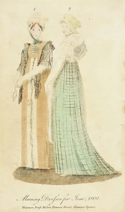 Framed Print : Fashion Plate (Morning Dresses for June, 1802), 1802. Creator: Unknown Framed Print : Fashion Plate (Morning Dresses for June, 1802), 1802. Creator: Unknown
