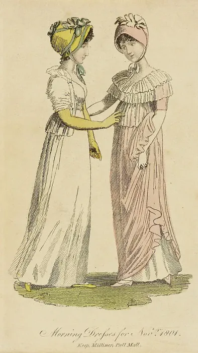 Framed Print : Fashion Plate (Morning Dresses for Novr. 1801), 1801. Creator: Unknown Framed Print : Fashion Plate (Morning Dresses for Novr. 1801), 1801. Creator: Unknown