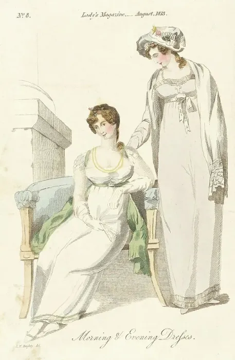 Framed Print : Fashion Plate (Morning and Evening Dresses), 1813. Creator: Unknown