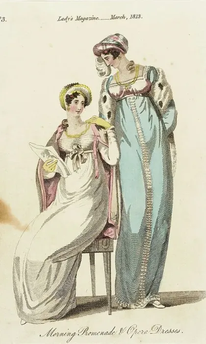 Framed Print : Fashion Plate (Morning Promenade and Opera Dress), 1813. Creator: Unknown Framed Print : Fashion Plate (Morning Promenade and Opera Dress), 1813. Creator: Unknown