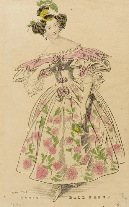 Framed Print : Fashion Plate (Paris Ball Dress), 1833. Creator: Unknown Framed Print : Fashion Plate (Paris Ball Dress), 1833. Creator: Unknown