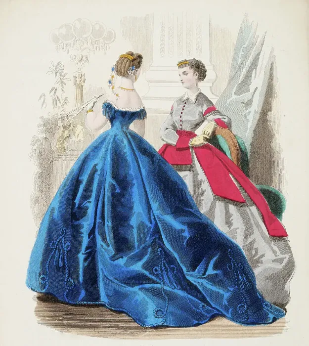 Framed Print : Fashion Plate - Petit Courrier des Dames Modes de Paris, 1850-70. Creator: Gilquin fils Framed Print : Fashion Plate - Petit Courrier des Dames Modes de Paris, 1850-70. Creator: Gilquin fils