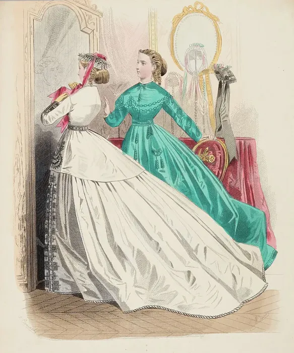 Framed Print : Fashion Plate - Petit Courrier des Dames Modes de Paris, 1865. Creator: Gilquin fils Framed Print : Fashion Plate - Petit Courrier des Dames Modes de Paris, 1865. Creator: Gilquin fils