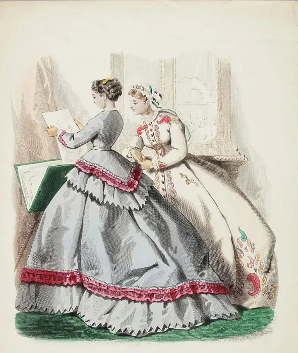 Framed Print : Fashion Plate - Petit Courrier des Dames Modes de Paris, 1866. Creator: Gilquin fils Framed Print : Fashion Plate - Petit Courrier des Dames Modes de Paris, 1866. Creator: Gilquin fils