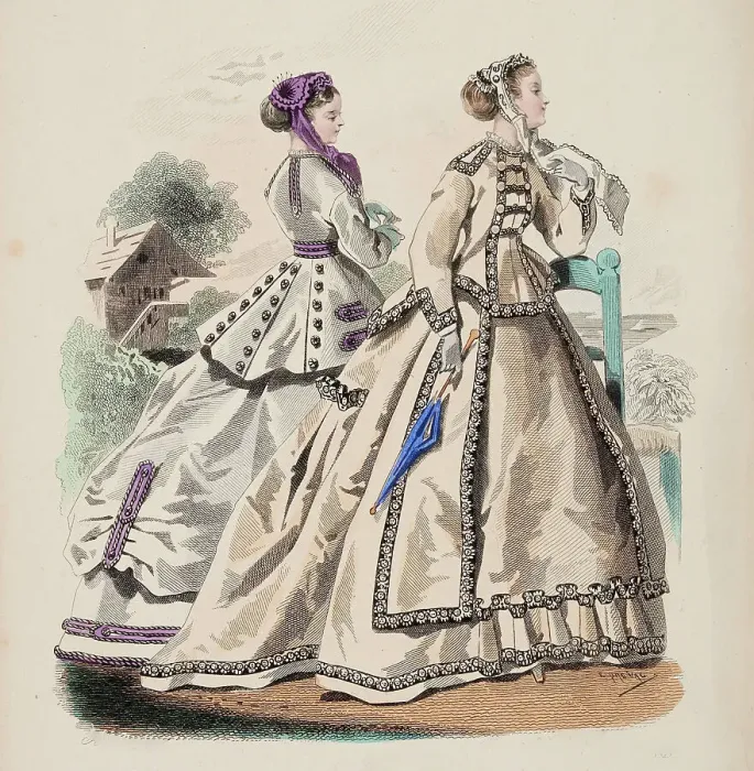 Framed Print : Fashion Plate - Petit Courrier des Dames Modes de Paris, 1866-67. Creator: Gilquin fils Framed Print : Fashion Plate - Petit Courrier des Dames Modes de Paris, 1866-67. Creator: Gilquin fils