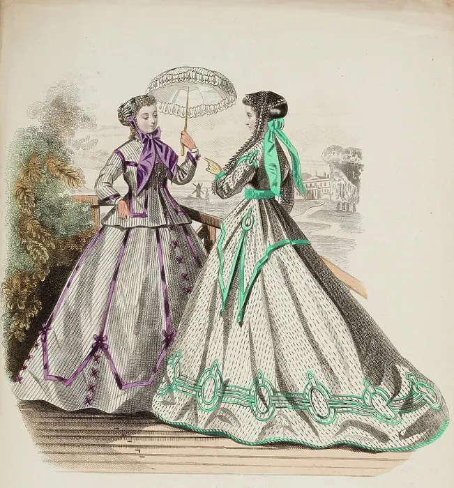 Framed Print : Fashion Plate - Petit Courrier des Dames Modes de Paris, 1866-67. Creator: Gilquin fils Framed Print : Fashion Plate - Petit Courrier des Dames Modes de Paris, 1866-67. Creator: Gilquin fils