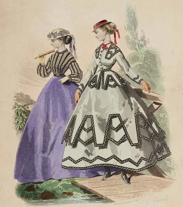 Framed Print : Fashion Plate - Petit Courrier des Dames Modes de Paris, 1866-67. Creator: Gilquin fils Framed Print : Fashion Plate - Petit Courrier des Dames Modes de Paris, 1866-67. Creator: Gilquin fils