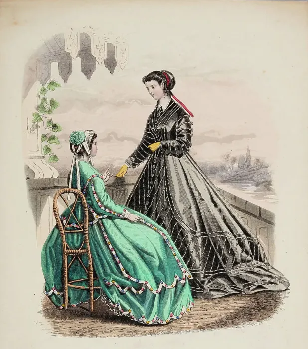 Framed Print : Fashion Plate - Petit Courrier des Dames Modes de Paris, 1866-67. Creator: Gilquin fils Framed Print : Fashion Plate - Petit Courrier des Dames Modes de Paris, 1866-67. Creator: Gilquin fils