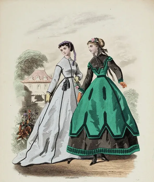 Framed Print : Fashion Plate - Petit Courrier des Dames Modes de Paris, 1866-67. Creator: Gilquin fils Framed Print : Fashion Plate - Petit Courrier des Dames Modes de Paris, 1866-67. Creator: Gilquin fils