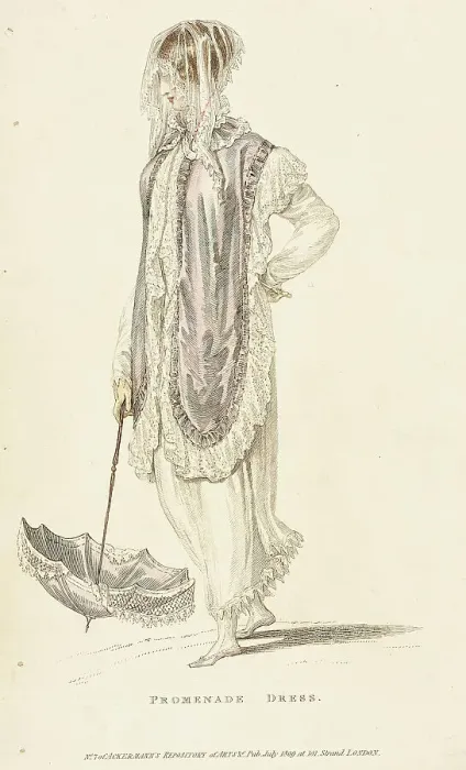 Framed Print : Fashion Plate (Promenade Dress), 1809. Creator: Rudolph Ackermann Framed Print : Fashion Plate (Promenade Dress), 1809. Creator: Rudolph Ackermann