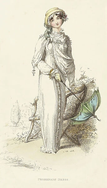 Fashion Plate (Promenade Dress), 1812. Creator: Rudolph Ackermann